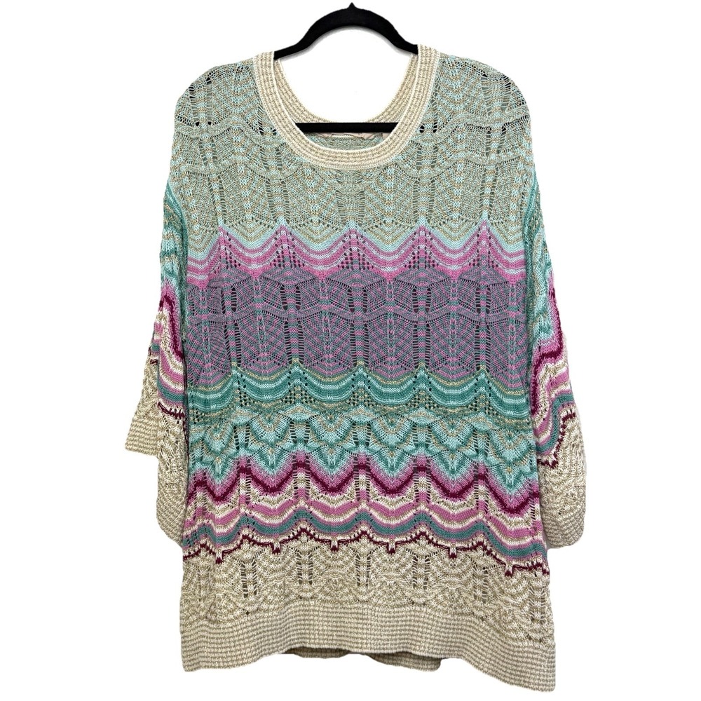 Soft Surroundings Sweater 1X Open Weave Bell Sleeve Boho Knit Tunic Metallic - Picture 9 of 15